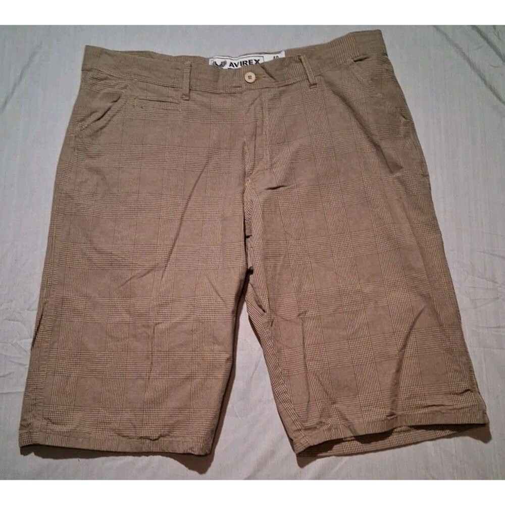 Vintage Avirex Plaid Bermuda Shorts Mens Size 40 Skater Baggy Biege Earth Tone